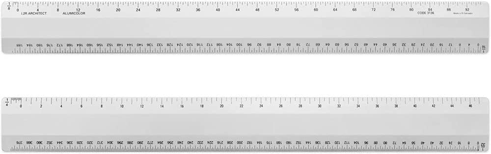 Alumicolor Architect 12 inch Ruler w/ 4 Bevel Scale for Drawing, Drafting & Engineering, Left to Right Calibrations Divided by 1/32, 1/16, 1/8, 1/4, Silver