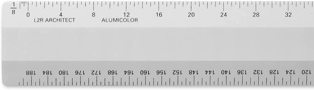 Alumicolor Architect 12 inch Ruler w/ 4 Bevel Scale for Drawing, Drafting & Engineering, Left to Right Calibrations Divided by 1/32, 1/16, 1/8, 1/4, Silver