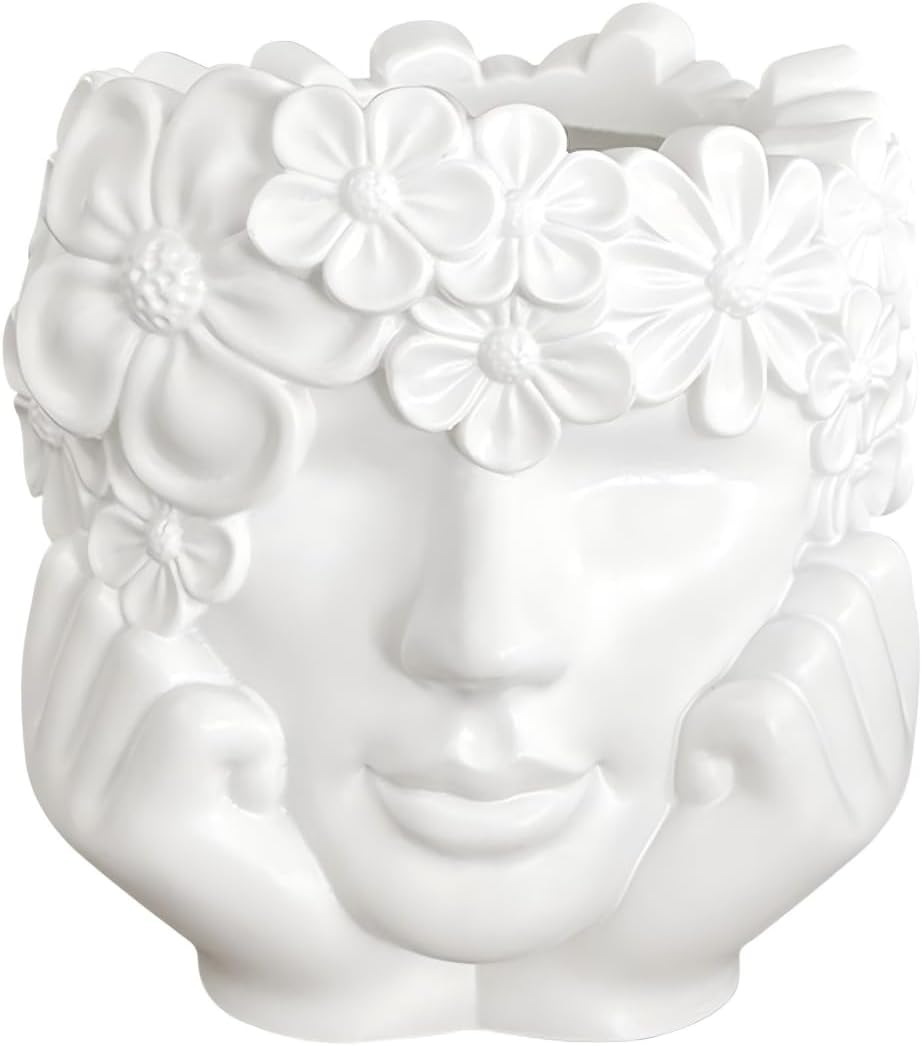 White Resin Flower Girl Chin Rest Pen Holder for Desk