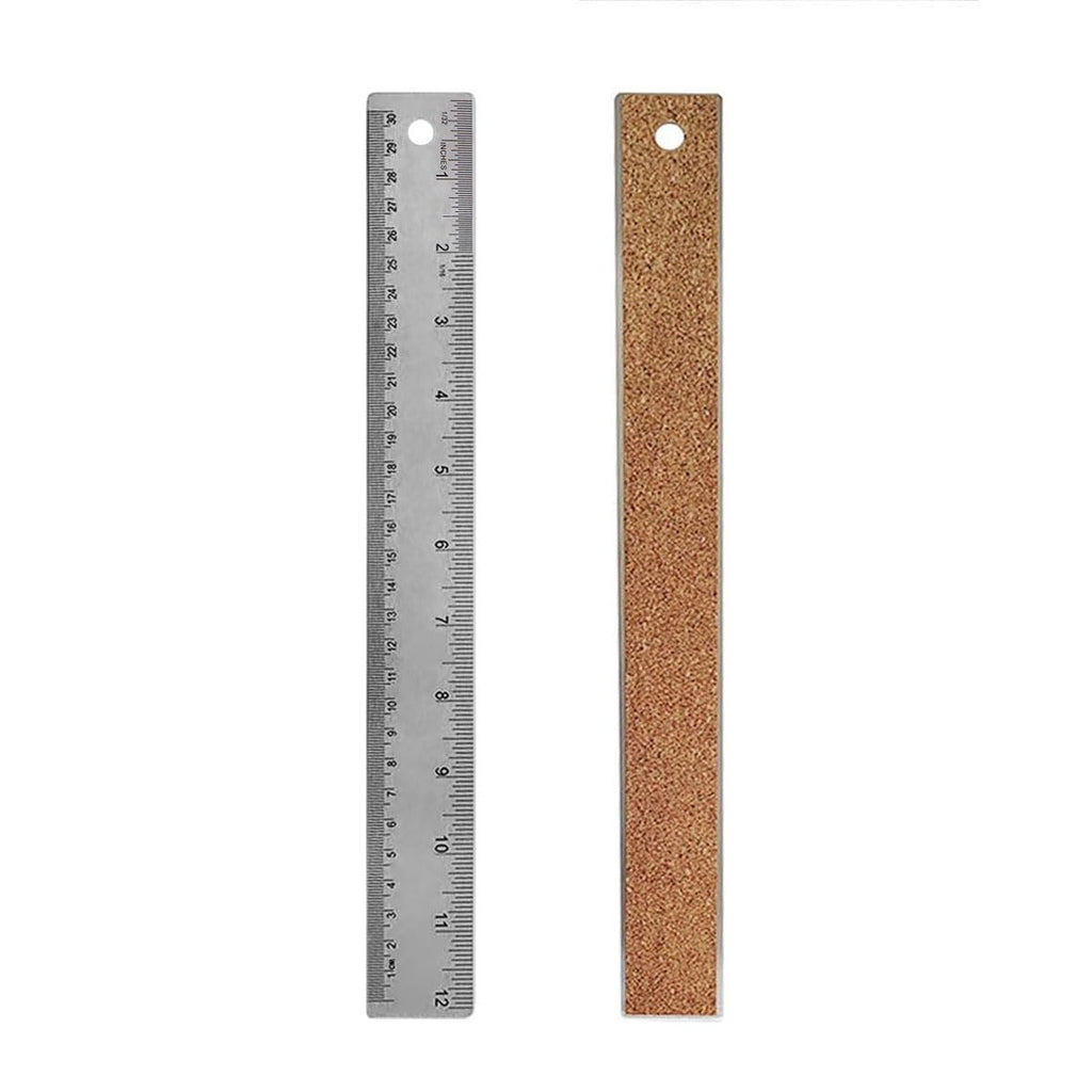 1 Pack 12-Inch Stainless Steel Metal Ruler with Non-Slip Cork Backing