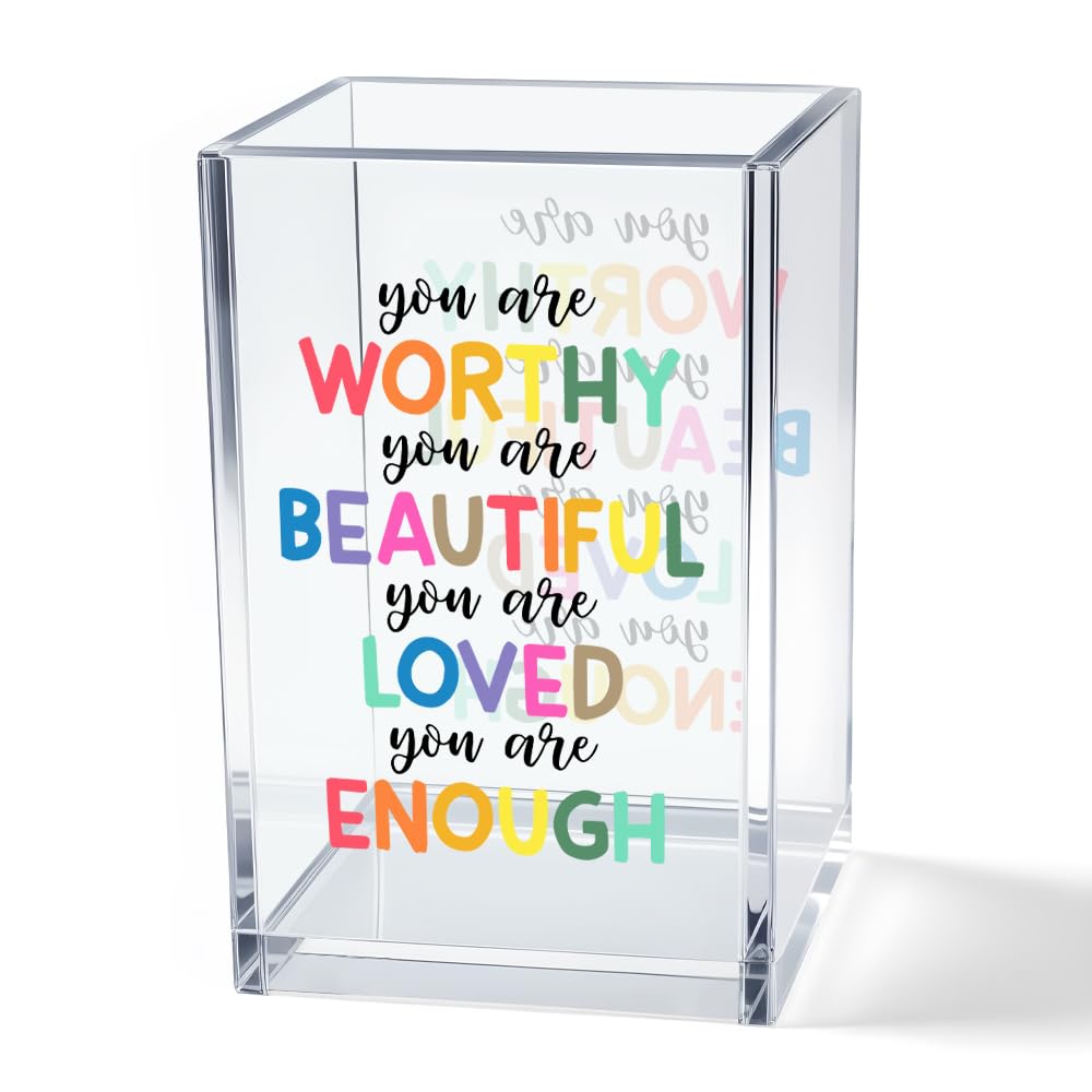 Just Breathe Acrylic Cosmetic Pencil Pen Holder Cup, Hope Inspirational Makeup Brush Organizer Holder, Women Faith Gifts, Encouragement Gifts for Women Mom Daughter Sister Friend Yoga Teacher