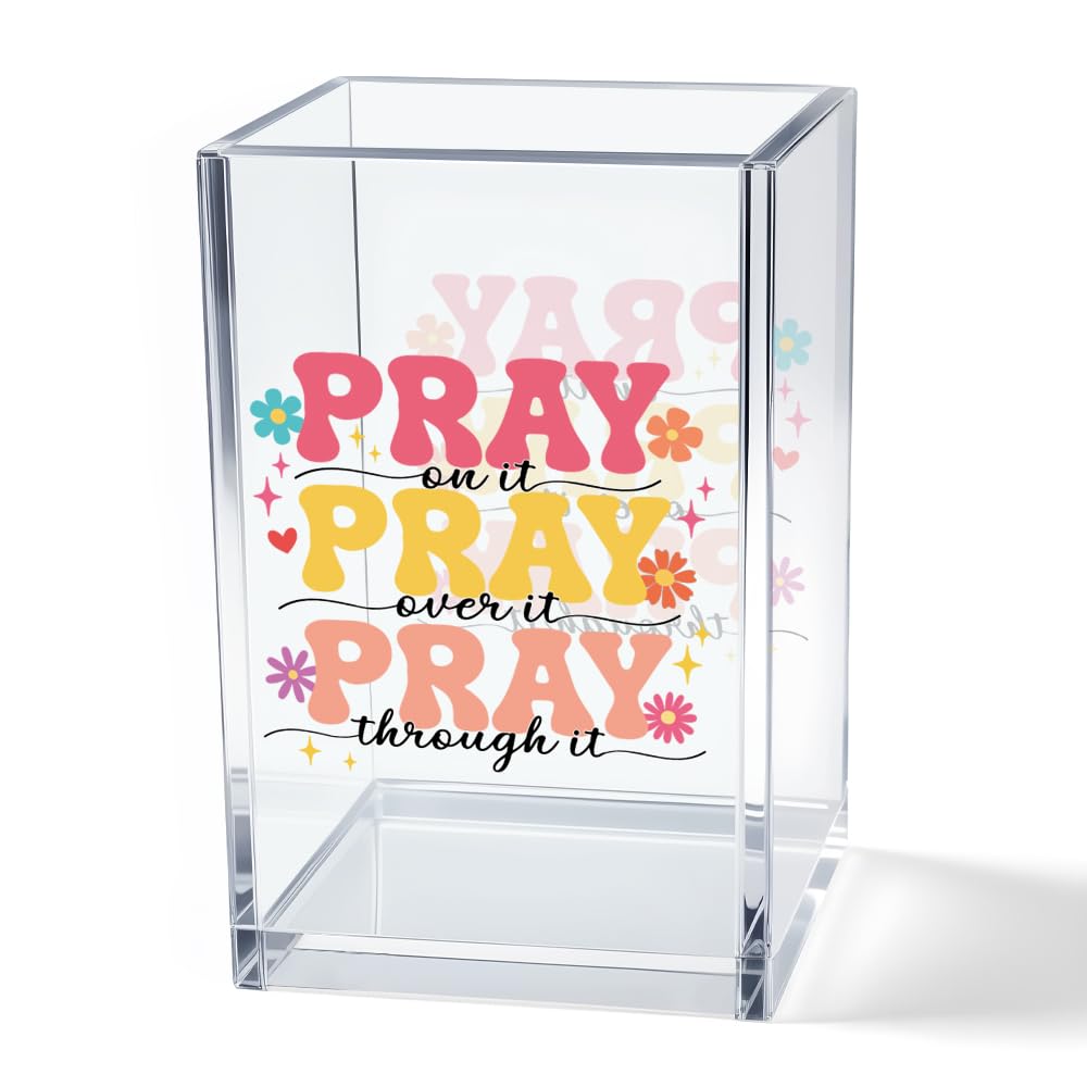 Just Breathe Acrylic Cosmetic Pencil Pen Holder Cup, Hope Inspirational Makeup Brush Organizer Holder, Women Faith Gifts, Encouragement Gifts for Women Mom Daughter Sister Friend Yoga Teacher