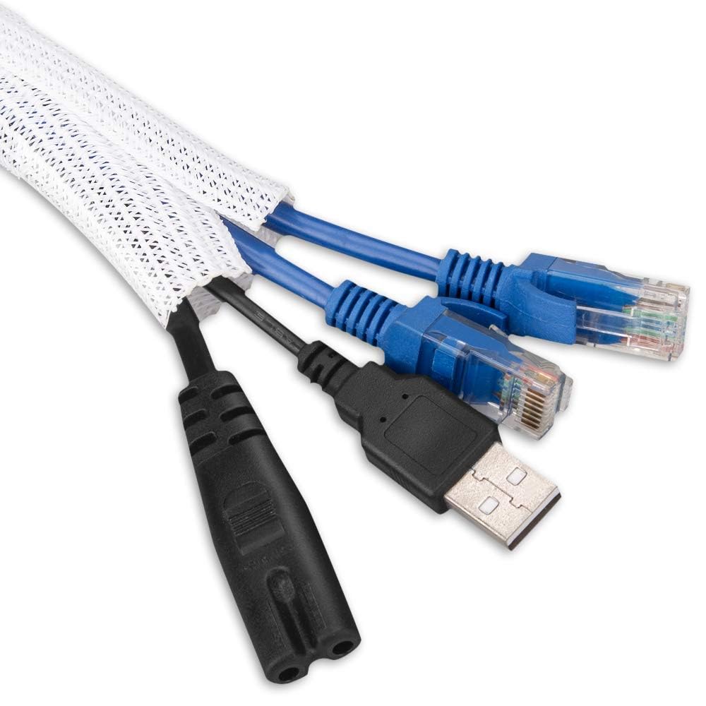 AGPTEK White Cable Management Sleeve, 2 Pack 5ft - 1.2 inch Cord Hider