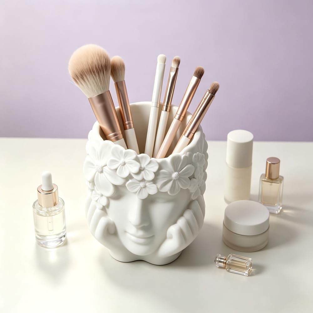 White Resin Flower Girl Chin Rest Pen Holder for Desk