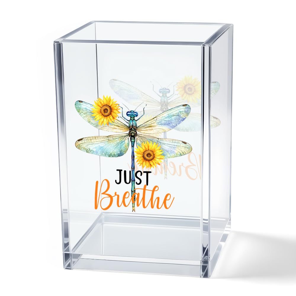 Just Breathe Acrylic Cosmetic Pencil Pen Holder Cup, Hope Inspirational Makeup Brush Organizer Holder, Women Faith Gifts, Encouragement Gifts for Women Mom Daughter Sister Friend Yoga Teacher