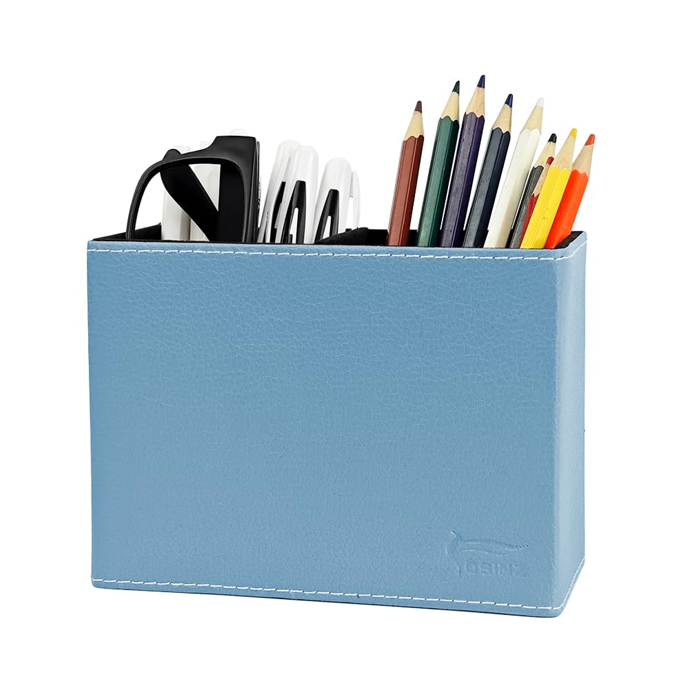 Leather Pen Holder, Brown Pencil Holder, Desktop Elegant Pen Holder for Desk, Stationery Organizer for School Office Home Dorm (3.3" x 3.3" x 4", Brown)