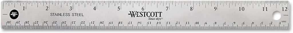 Westcott 10415 Stainless Metal Ruler with Non-Slip Cork Base, 12-Inch
