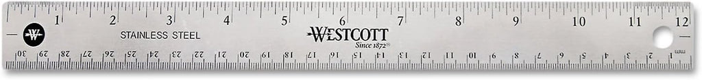 Westcott 10415 Stainless Metal Ruler with Non-Slip Cork Base, 12-Inch