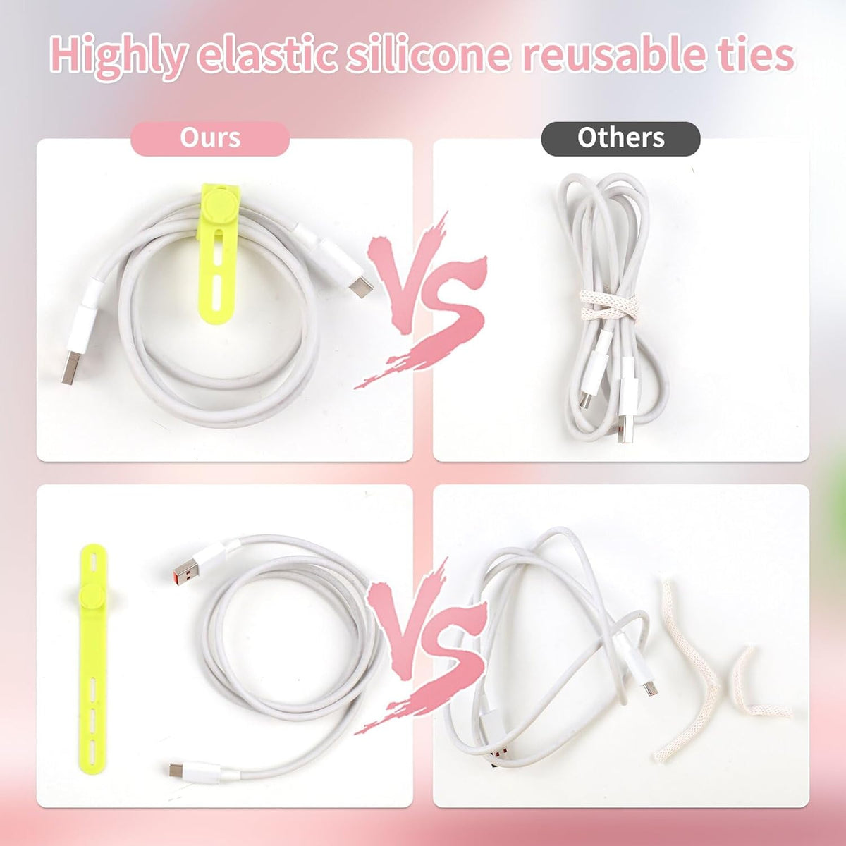Oligei 25 Pcs Silicone Cable Ties, Cable Ties Reusable, High Elasticity Cord Wraps for Electrical Cords, Cord Organizer for Earphone, Phone Charger(Colorful)