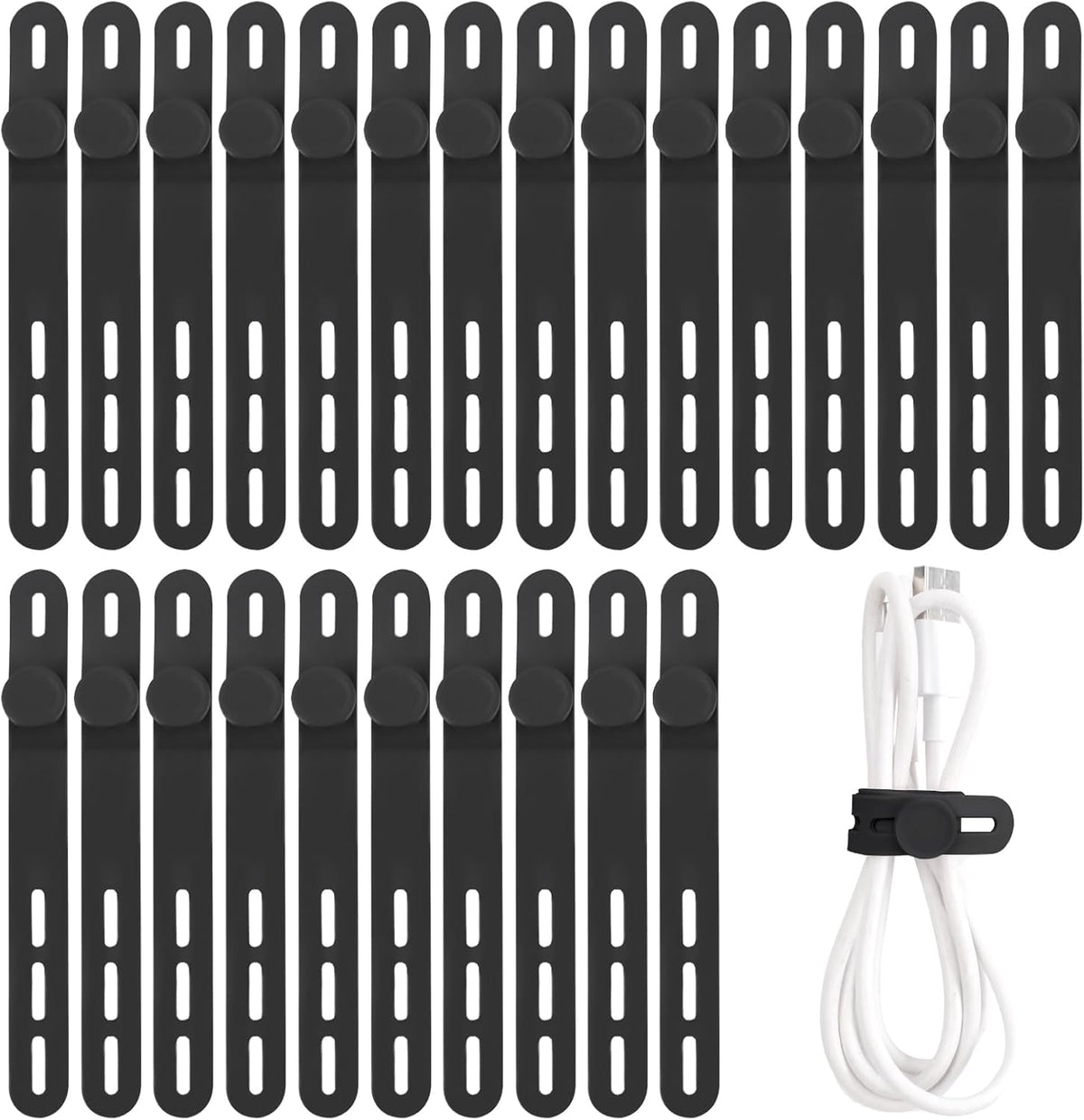 Oligei 25 Pcs Silicone Cable Ties, Cable Ties Reusable, High Elasticity Cord Wraps for Electrical Cords, Cord Organizer for Earphone, Phone Charger(Colorful)