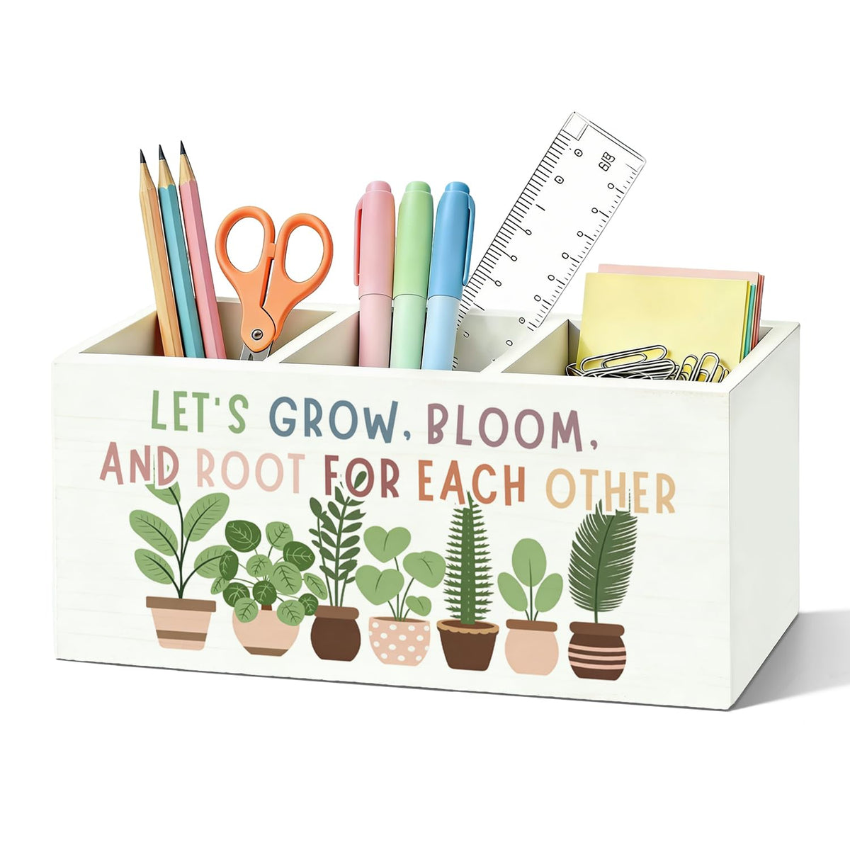 Boho Classroom Pen Organizer for Desk, Wooden Pen Holder, Classroom Pencil Holder, We Can Do Hard Things Motivational Organizer for Kids Room Desk Accessories Tabletop Decorations