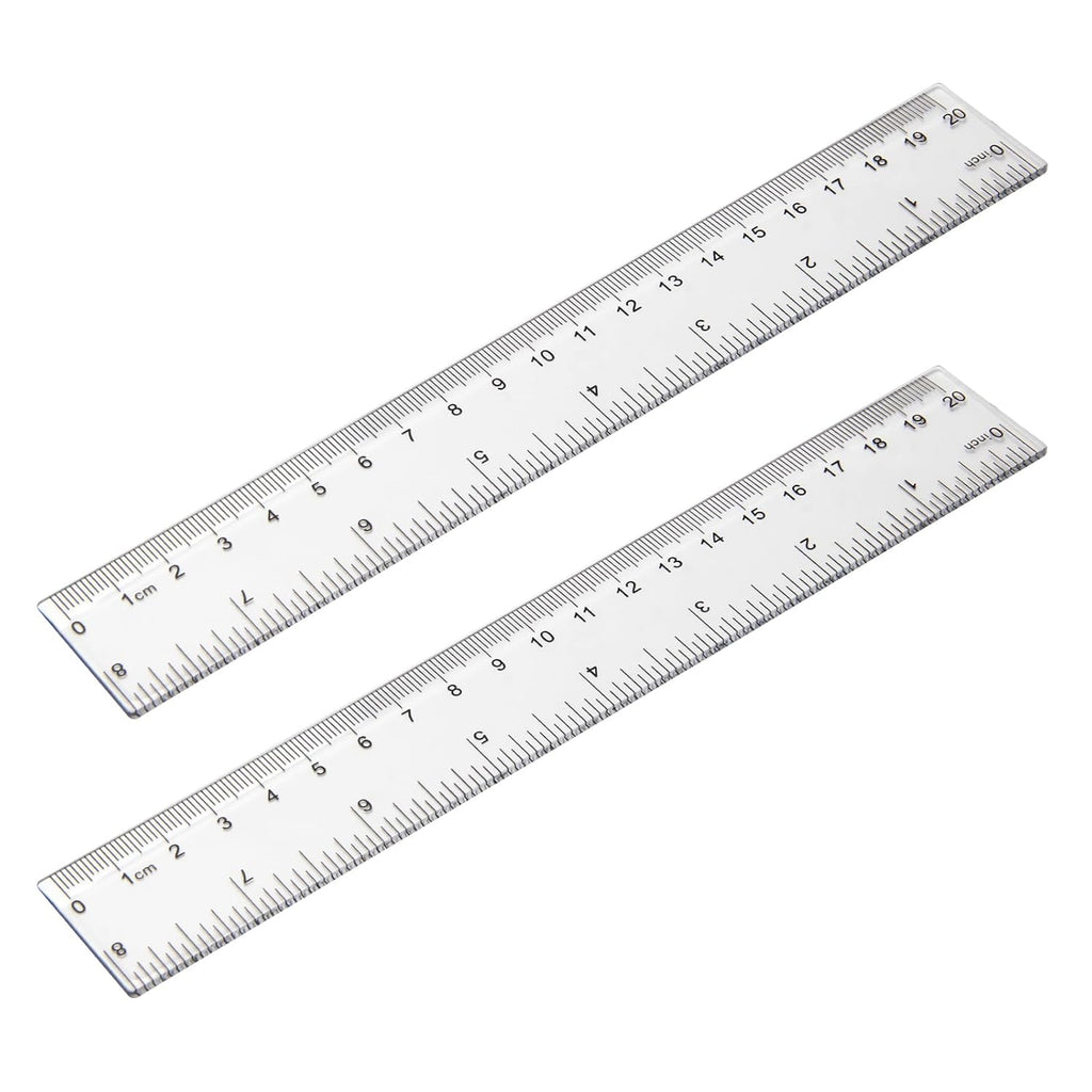 2 Pack - 8 inch Clear Plastic Ruler Straight Shatterproof Transparent Rulers for Office Supply (Clear)