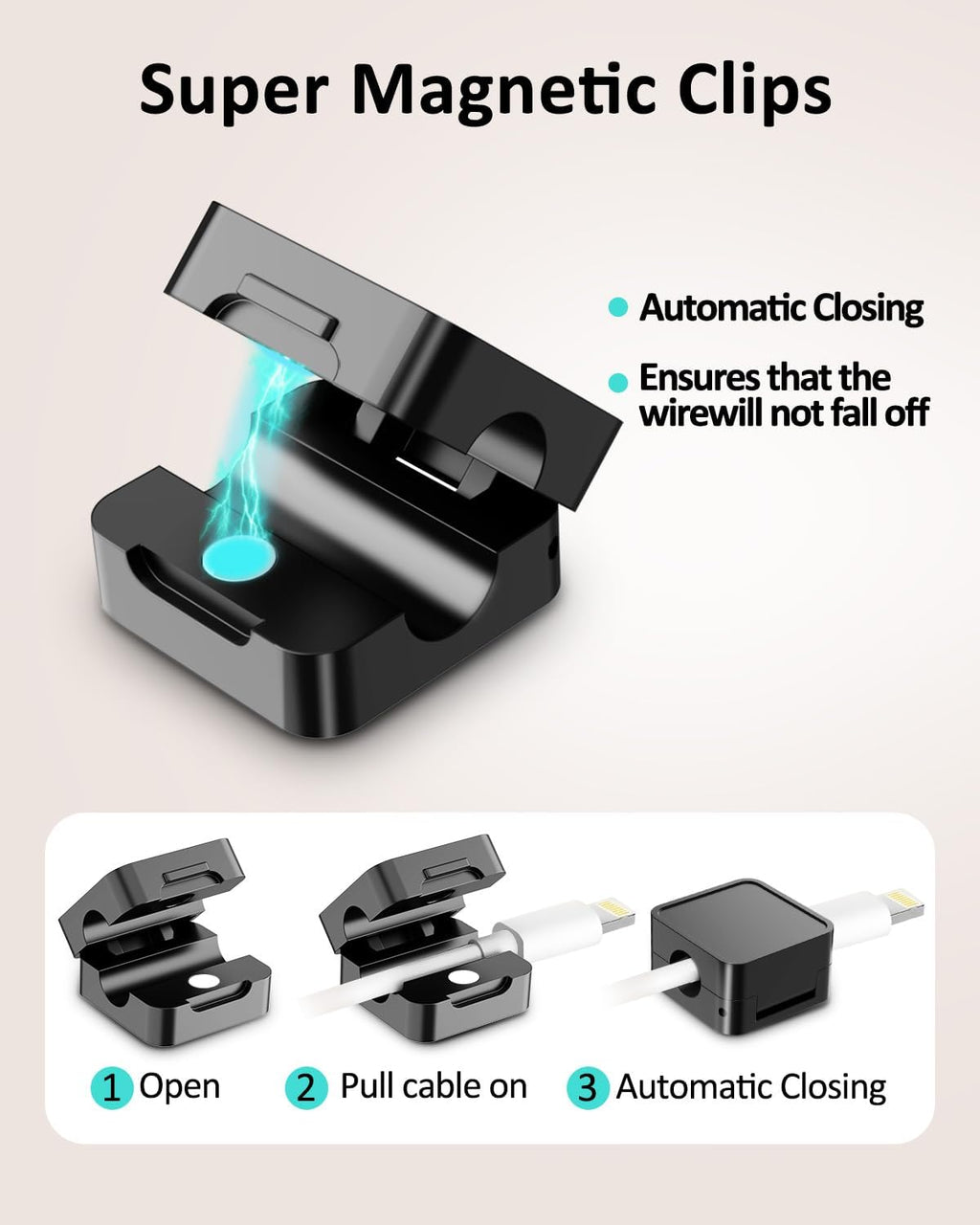 8-Pack Cable Organizers, Magnetic Cable Clips, Cable Holders Black
