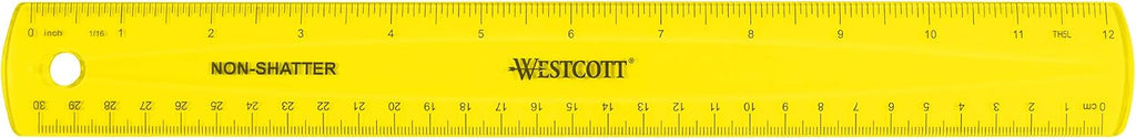 Westcott Shatterproof Ruler, Assorted Translucent Colors, 12" (Pack of 3)