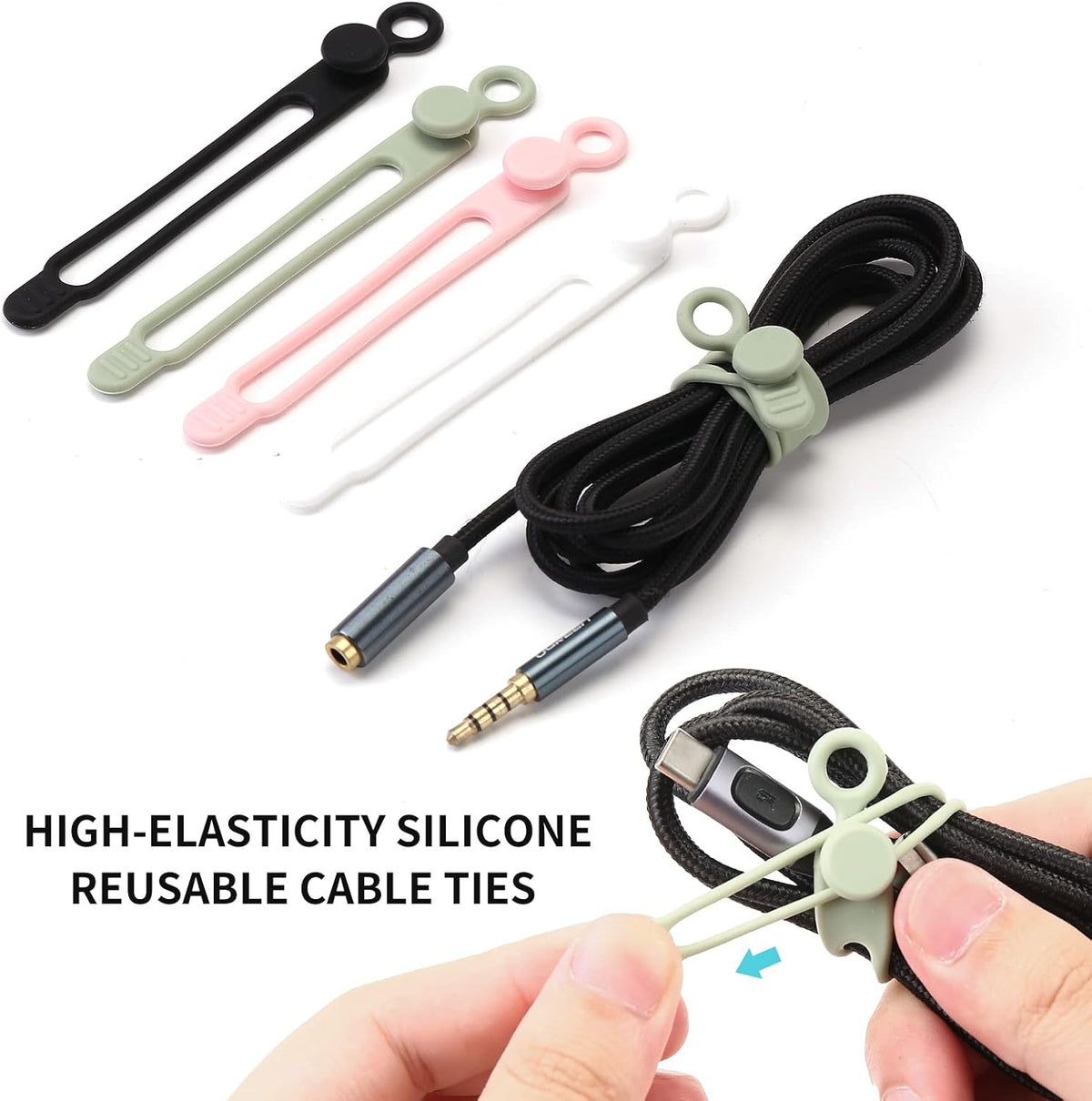 UMUST 20Pcs Silicone Cable Ties, Cable Management Cord Organizer Multicolor