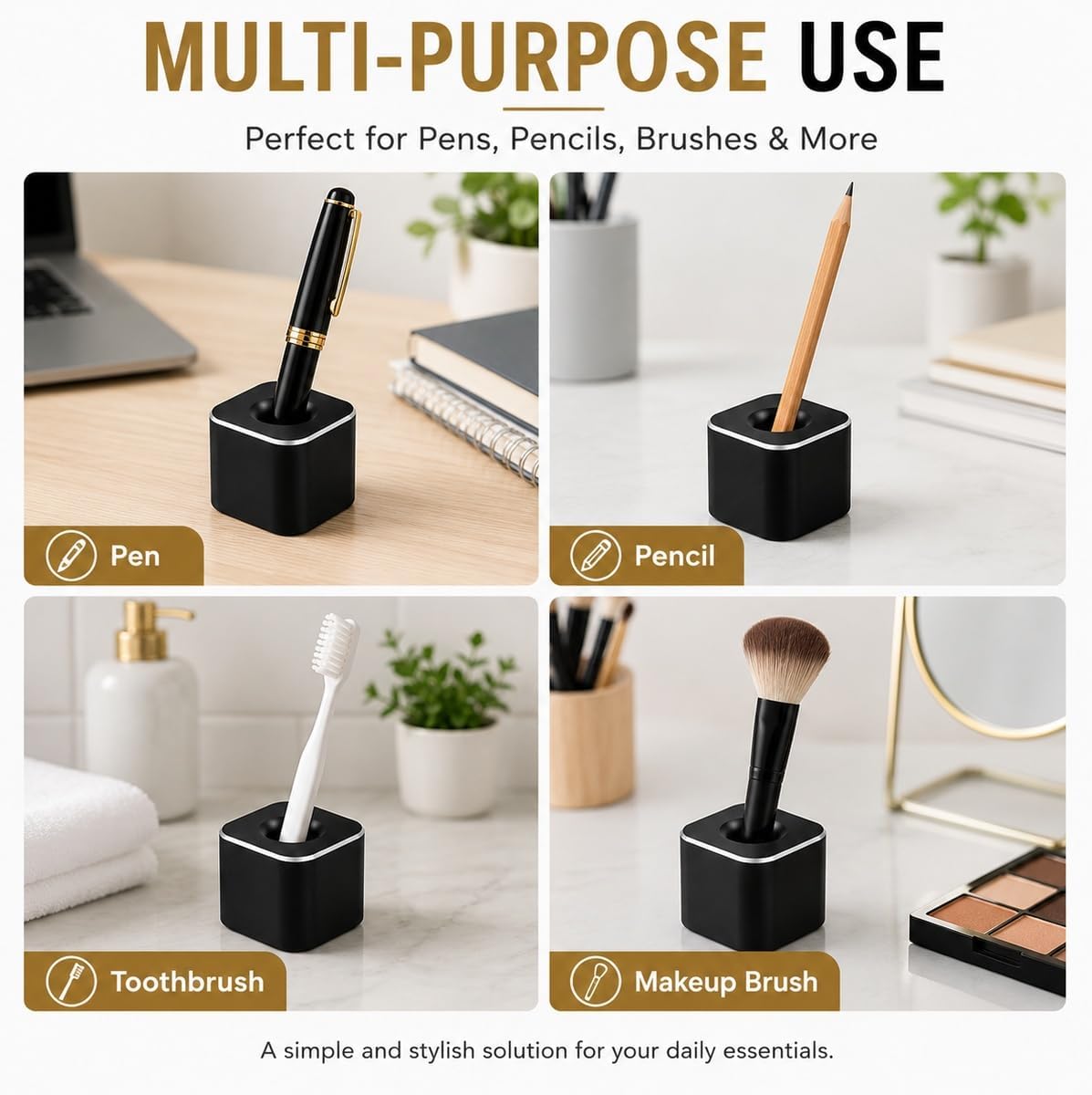 Coideal Single Pen Holder for Desk, Aluminum Fountain Pen Stand, Black