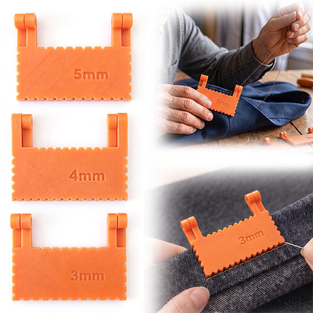 3Pcs Clip-On Sewing Ruler Set-Edge Stitch Lock&Sewing Gauge (3,4,5mm,Pink)