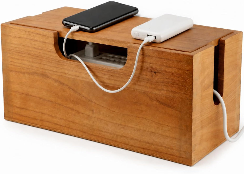 Wood Cable Management Box, Acacia Wood Cord Organizer