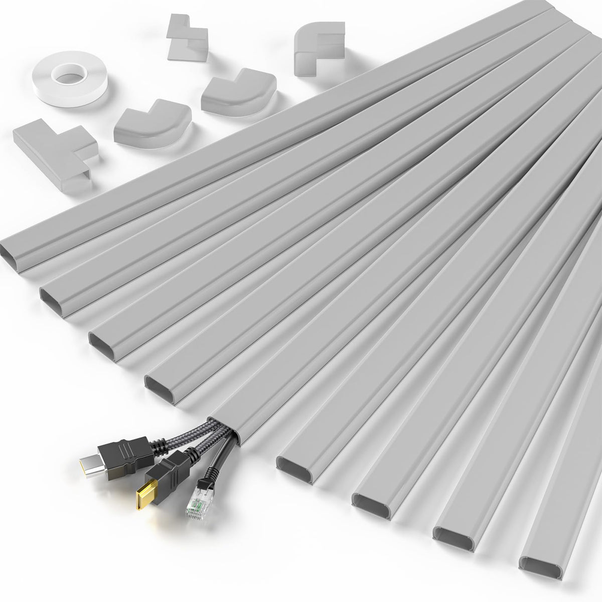 Delamu TV Cord Hider, Cord Covers for 2-3 Wires on Wall, Paintable Cable Hider Wire Covers for Cords, Easier Setup Wire Hiders for TV on Wall, Cable Cover Management to Hide Wires, W0.94H0.47in, White