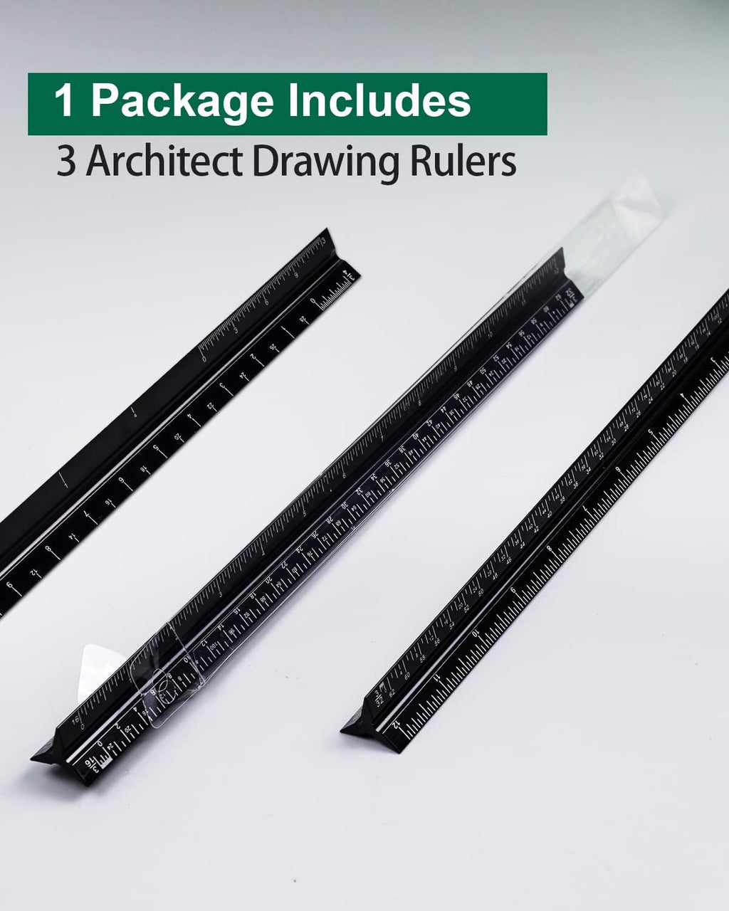 Architectural Scale Ruler 3 Pack Aluminum Triangular Ruler 12 Inch Imperial Metal Scale Ruler for Blueprint Drafting Ruler for Architect, Civil Engineer, Draftsman