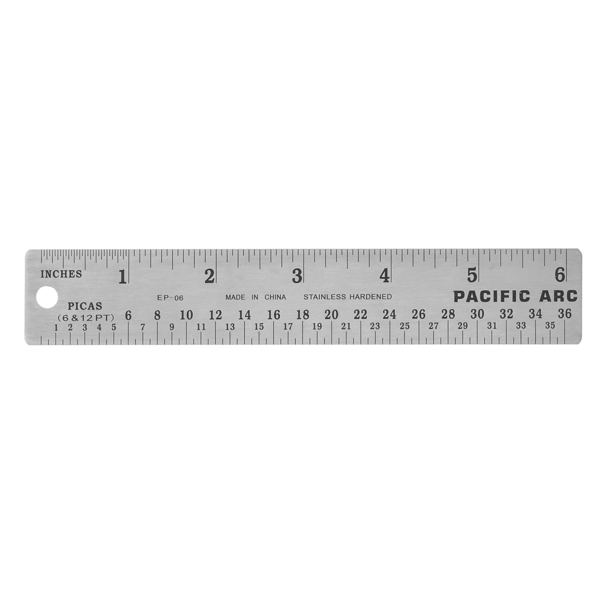 Pacific Arc Stainless Steel Ruler with Inch and Pica Measurements, 18 Inches Rubber Backed