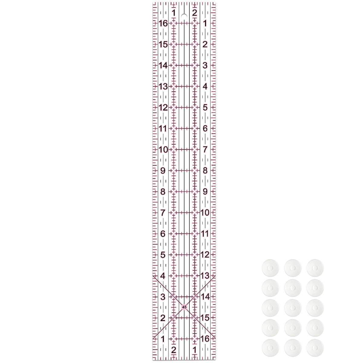 Acrylic Quilters Ruler,Sewing Ruler,3-Inch by 17-Inch, Non Slip Rings 15 Pieces for Quilting and Sewing (Clear)