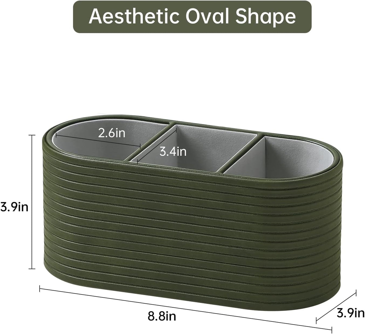 Oval Pen Holder for Desk, Remote Control Holder (Olive Green)