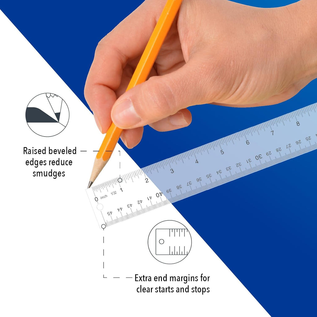 Westcott 18-Inch Acrylic Clear Ruler Set with Raised Beveled Edges, Scratch-Resistant Design, 12-Pack (10564)