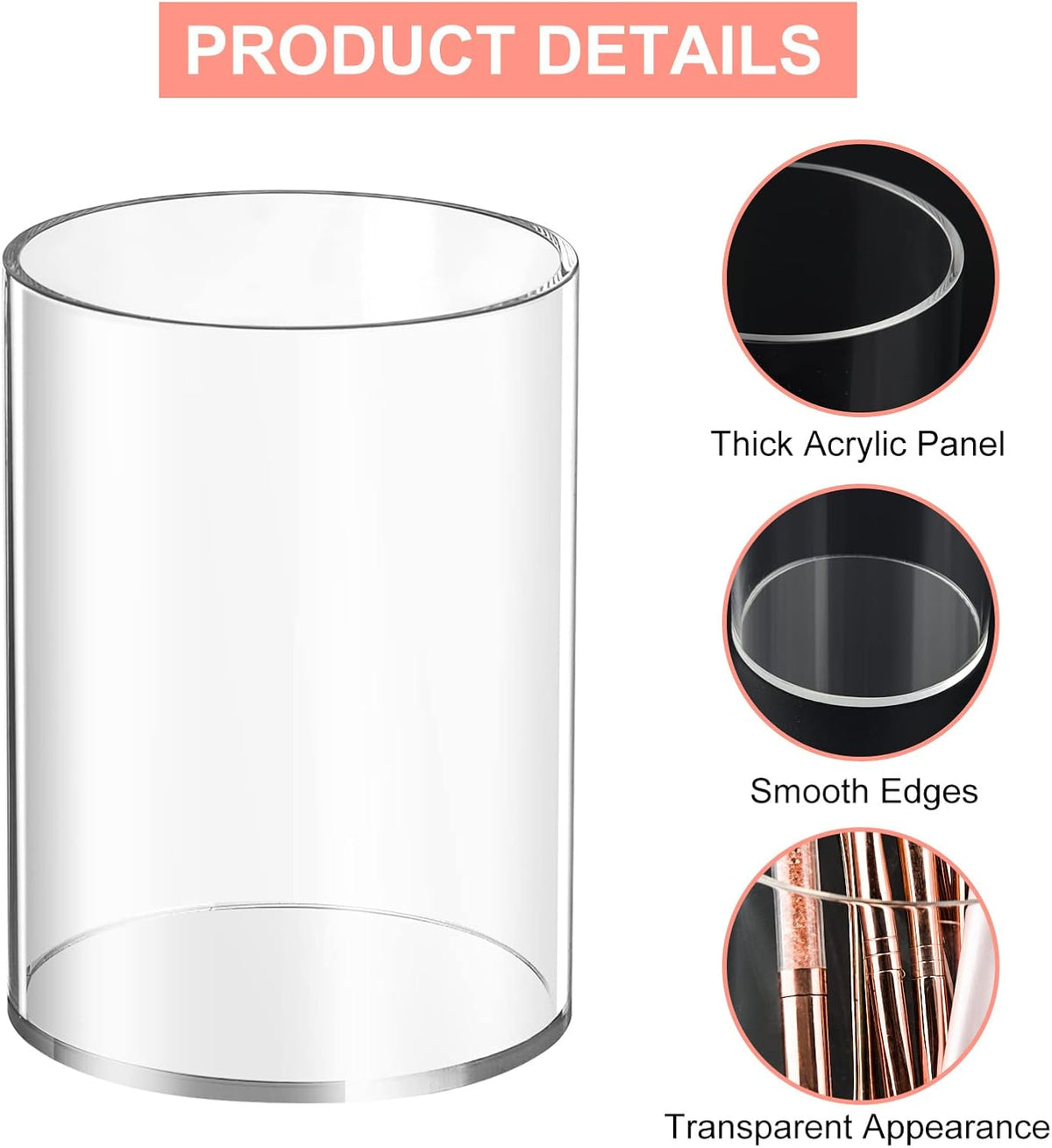 4 Pieces Clear Acrylic Pen Holder Round Acrylic Pencil Cup Clear Makeup Bush Holder Acrylic Desktop Stationery Organizer for Office School Home Desk Accessories (4 Pack, Round)
