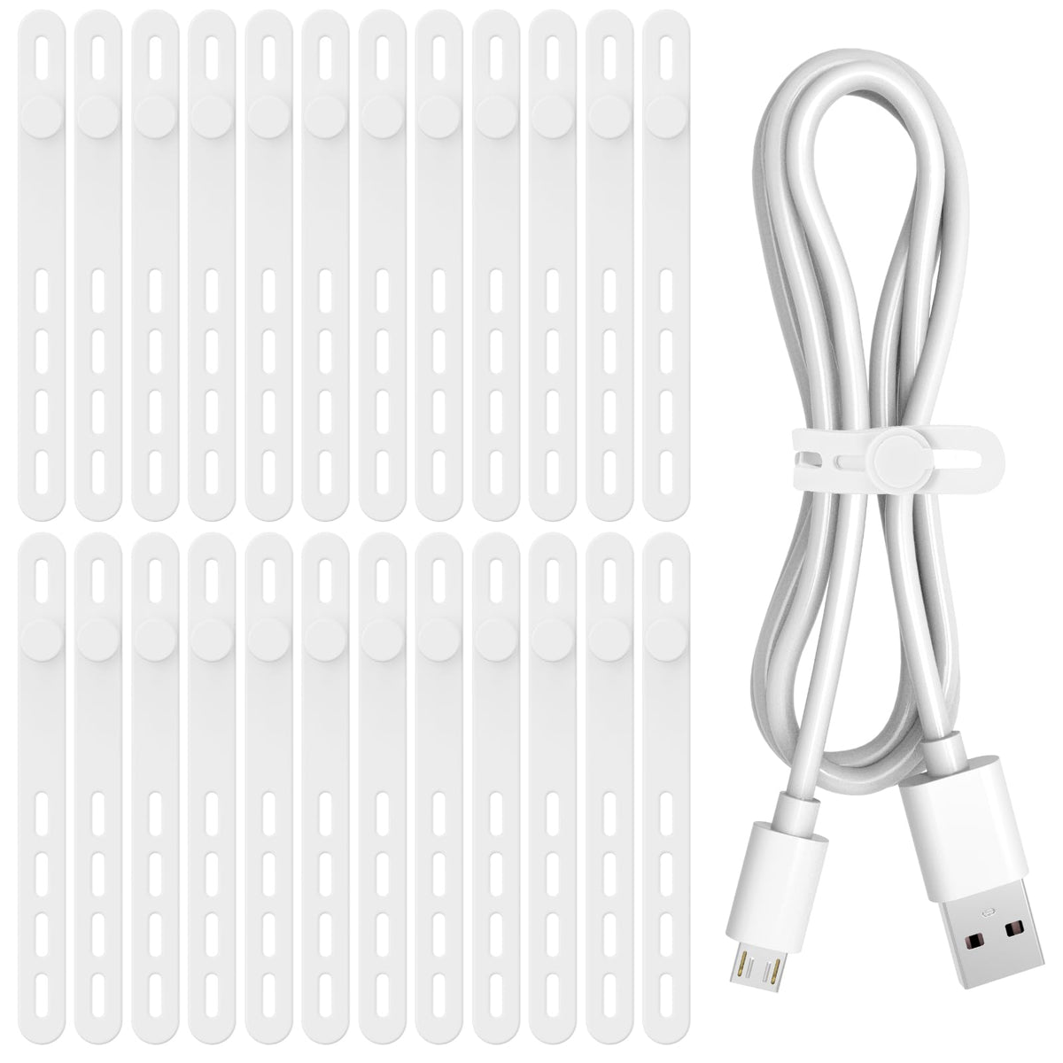 Donruby 24Pcs Silicone Cable Ties, Reusable Cord Organizer Straps, 4 Colors