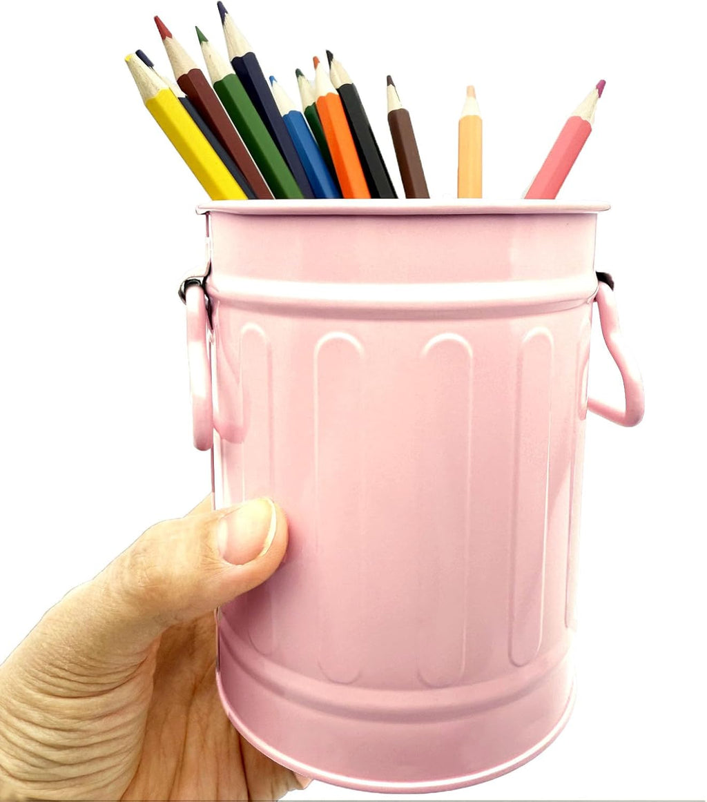 Desk Pen Holder, Metal Pencil Holder for Desk, Desk Organizer with Handle, Makeup Brush Holders, Pencil Cup, Desktop Storage Organizer for Office, School, Home (Pink)