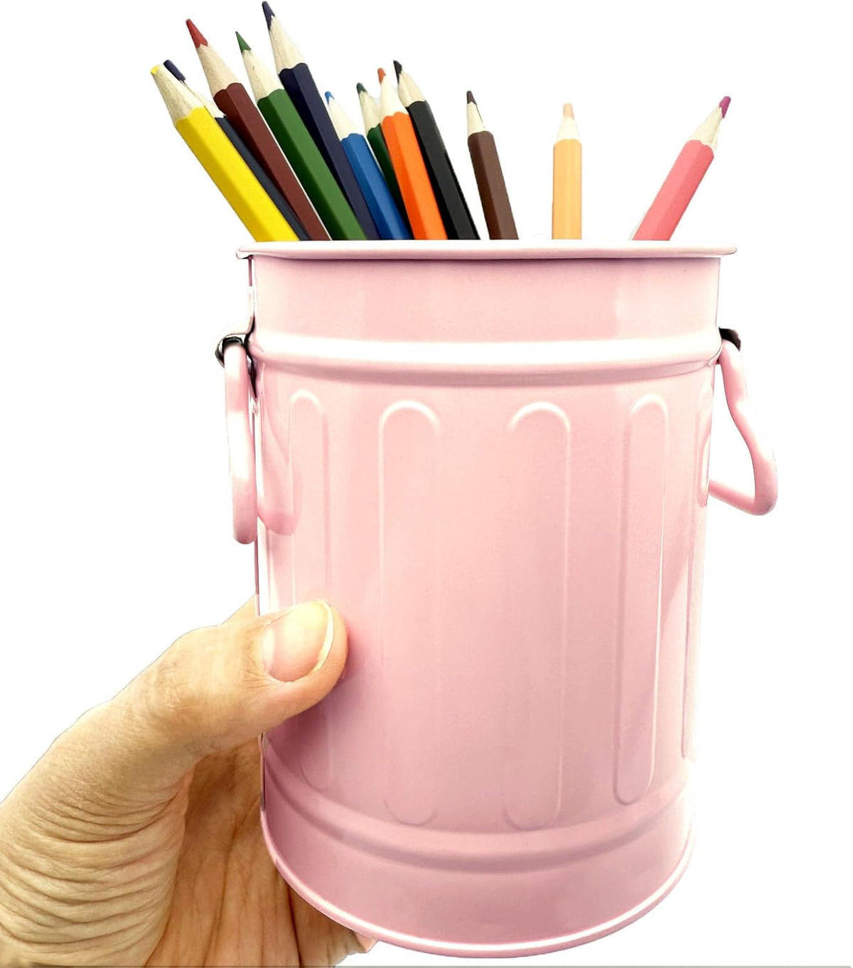 Desk Pen Holder, Metal Pencil Holder for Desk, Desk Organizer with Handle, Makeup Brush Holders, Pencil Cup, Desktop Storage Organizer for Office, School, Home (Pink)