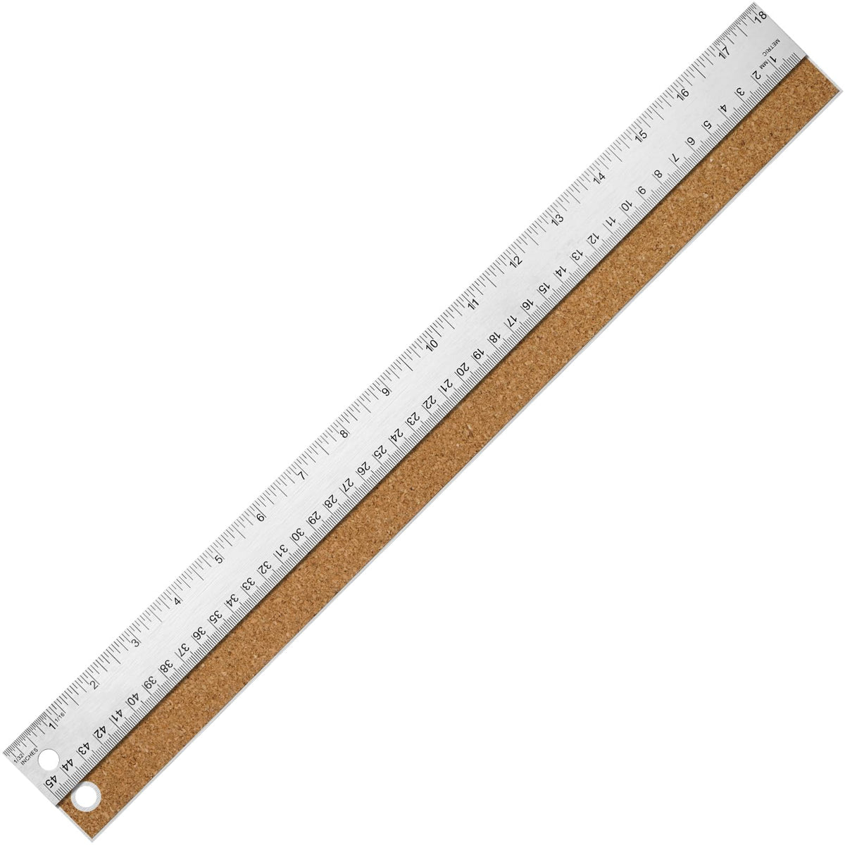 12 Inch Metal Ruler with Cork Backing, Imperial & Metric Markings