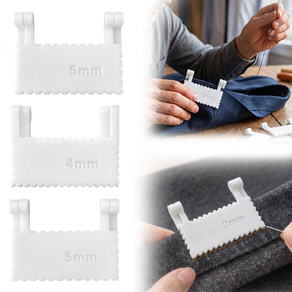 3Pcs Clip-On Sewing Ruler Set-Edge Stitch Lock&Sewing Gauge (3,4,5mm,Pink)