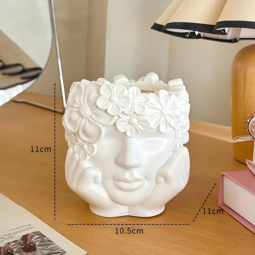 White Resin Flower Girl Chin Rest Pen Holder for Desk