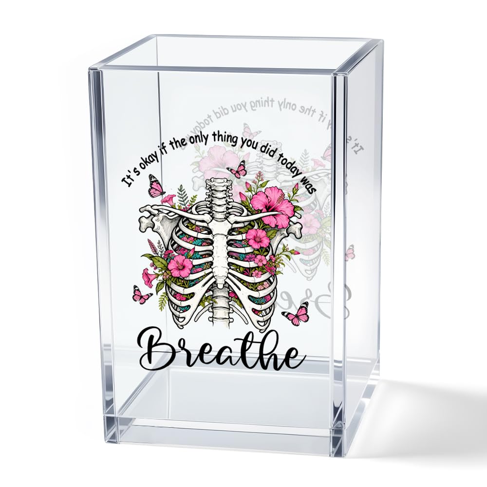 Just Breathe Acrylic Cosmetic Pencil Pen Holder Cup, Hope Inspirational Makeup Brush Organizer Holder, Women Faith Gifts, Encouragement Gifts for Women Mom Daughter Sister Friend Yoga Teacher
