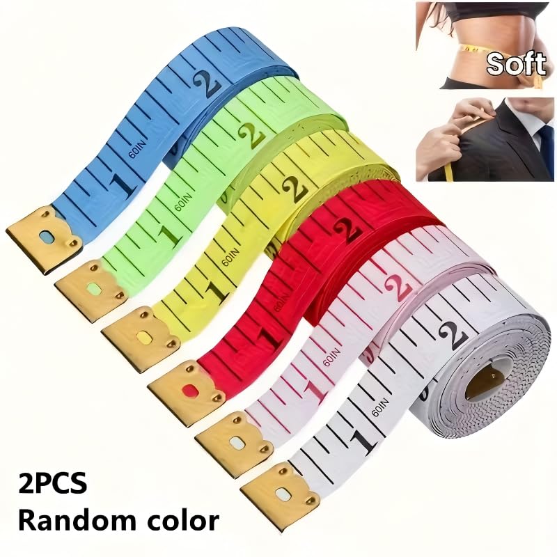 2pcs 150cm/60inch Body Measuring Ruler Sewing Tailor Tape Measure Centimeter Meter Sewing Measuring Tape, Random Color