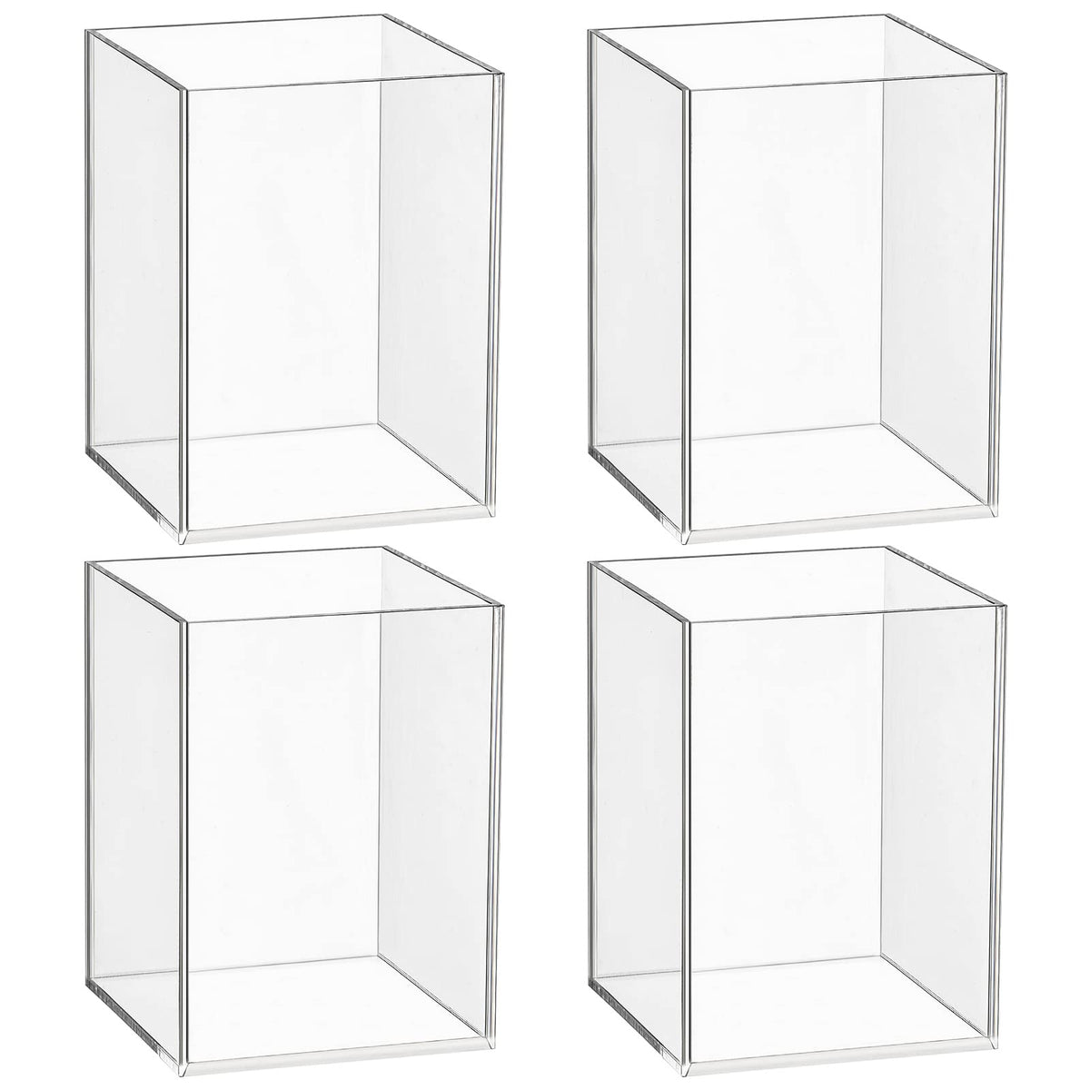 4 Pieces Clear Acrylic Pen Holder Round Acrylic Pencil Cup Clear Makeup Bush Holder Acrylic Desktop Stationery Organizer for Office School Home Desk Accessories (4 Pack, Round)
