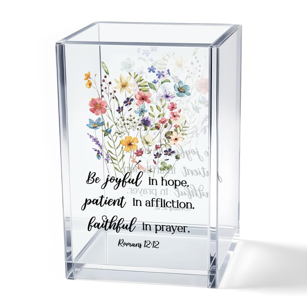 Just Breathe Acrylic Cosmetic Pencil Pen Holder Cup, Hope Inspirational Makeup Brush Organizer Holder, Women Faith Gifts, Encouragement Gifts for Women Mom Daughter Sister Friend Yoga Teacher
