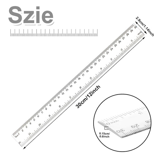 30PCS Clear Ruler Plastic Rulers 12 Inch, with Inches and Metric for School Classroom, Home, or Office (Clear)