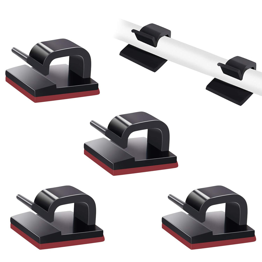 SOULWIT 50 Pcs Self Adhesive Cable Management Clips, Cable Organizers Sticky Wire Clips Cord Holder for TV PC Laptop Ethernet Cable Desktop Home Office (Black)