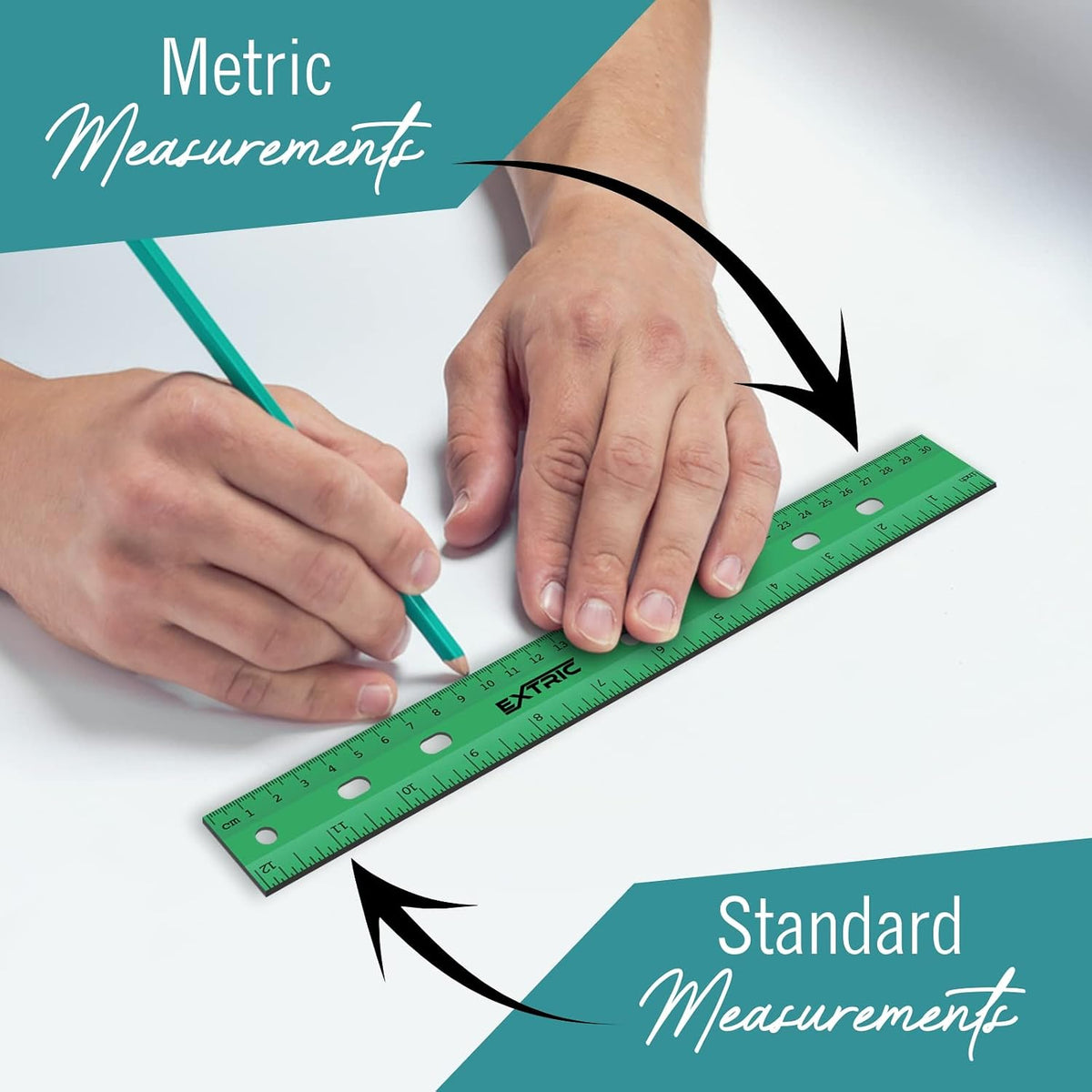 EXTRIC Ruler 12 Inch Clear Plastic Rulers 6 PK Classroom Set Metric Inch