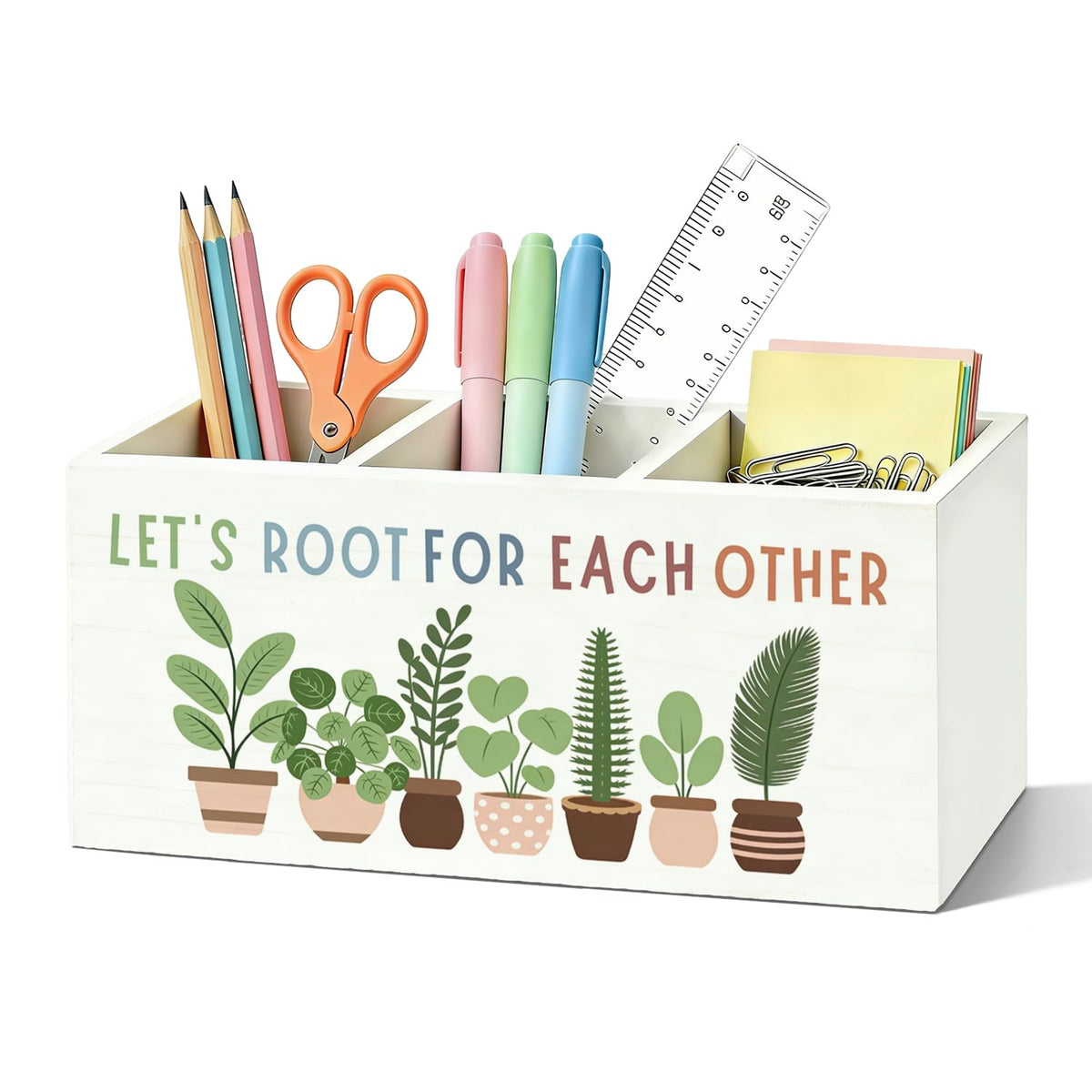 Boho Classroom Pen Organizer for Desk, Wooden Pen Holder, Classroom Pencil Holder, We Can Do Hard Things Motivational Organizer for Kids Room Desk Accessories Tabletop Decorations