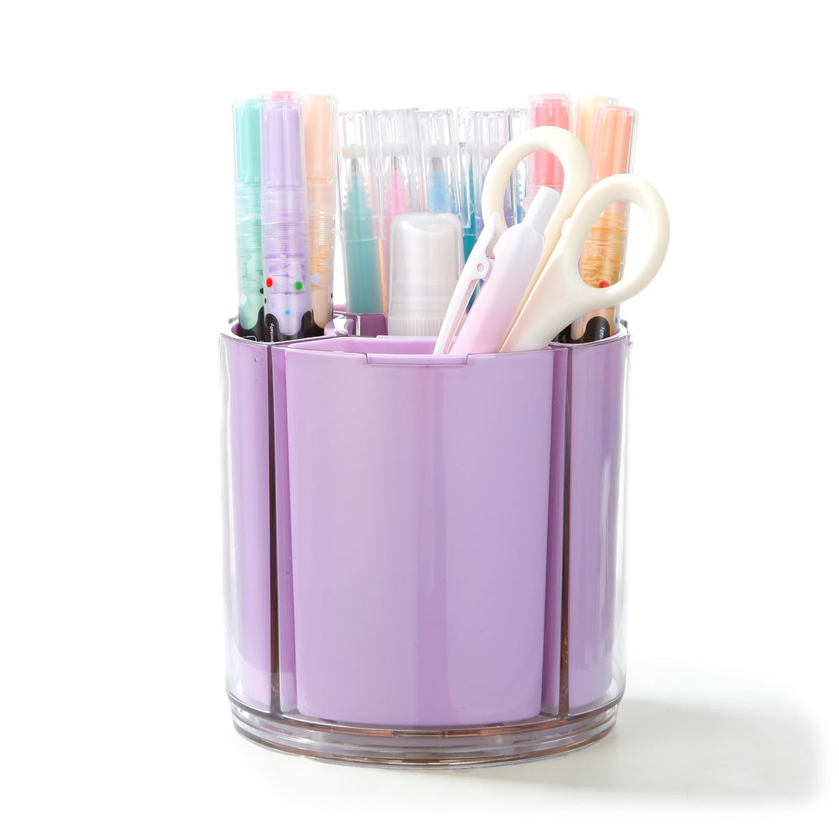 Comix 360° Rotating Pen Holder for Desk, Beige Pencil Holder with 5 Slots