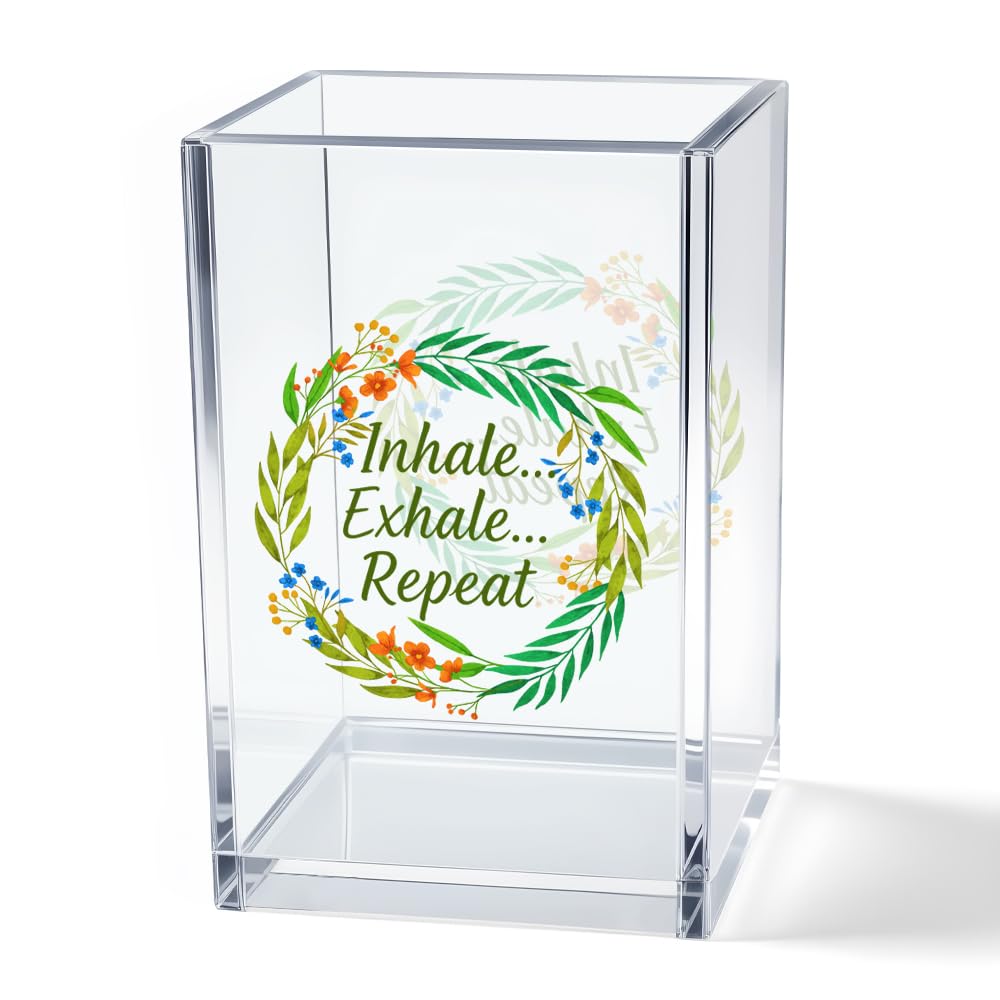 Just Breathe Acrylic Cosmetic Pencil Pen Holder Cup, Hope Inspirational Makeup Brush Organizer Holder, Women Faith Gifts, Encouragement Gifts for Women Mom Daughter Sister Friend Yoga Teacher