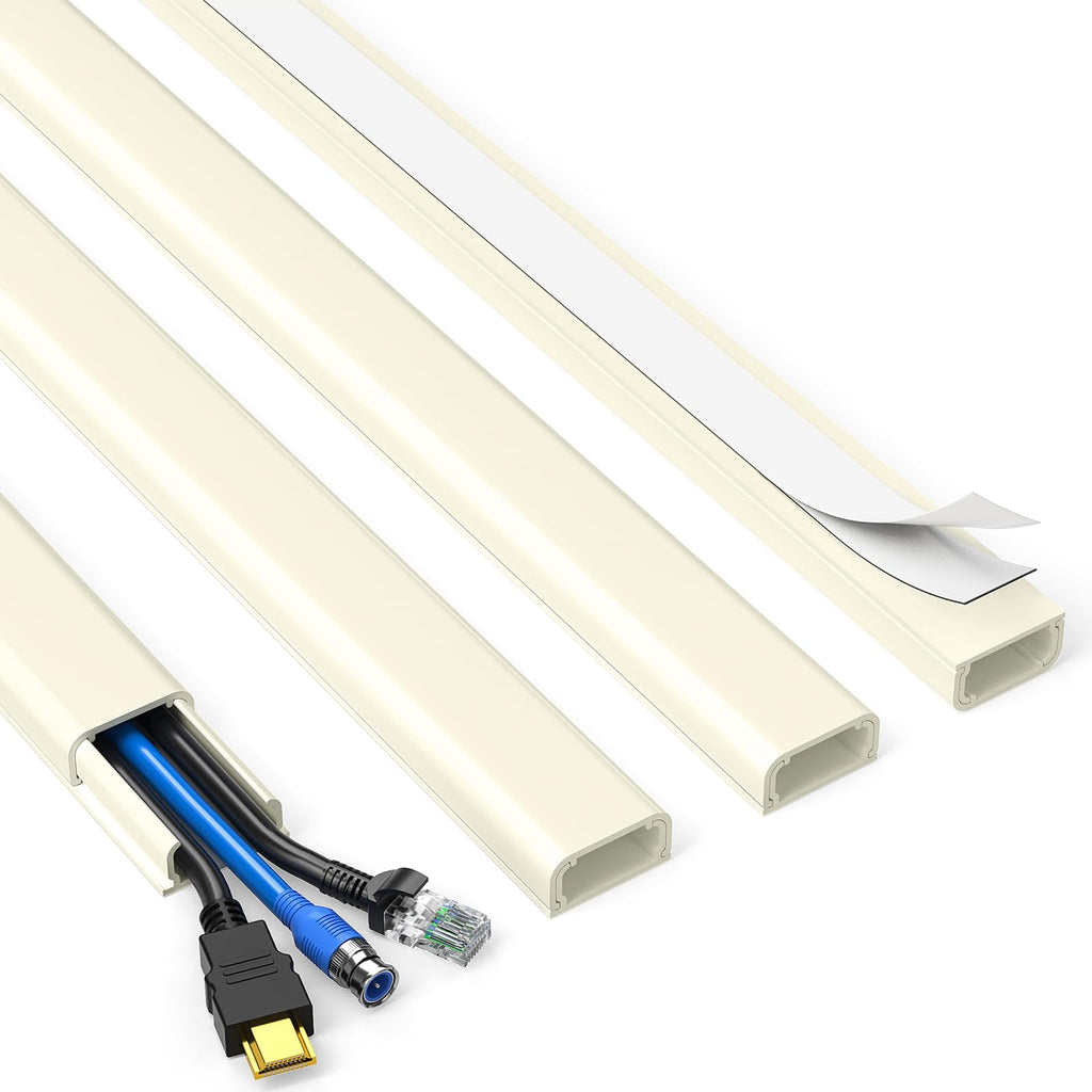 Delamu TV Cord Hider, Cord Covers for 2-3 Wires on Wall, Paintable Cable Hider Wire Covers for Cords, Easier Setup Wire Hiders for TV on Wall, Cable Cover Management to Hide Wires, W0.94H0.47in, White