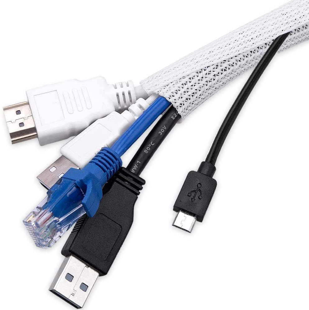 AGPTEK White Cable Management Sleeve, 2 Pack 5ft - 1.2 inch Cord Hider