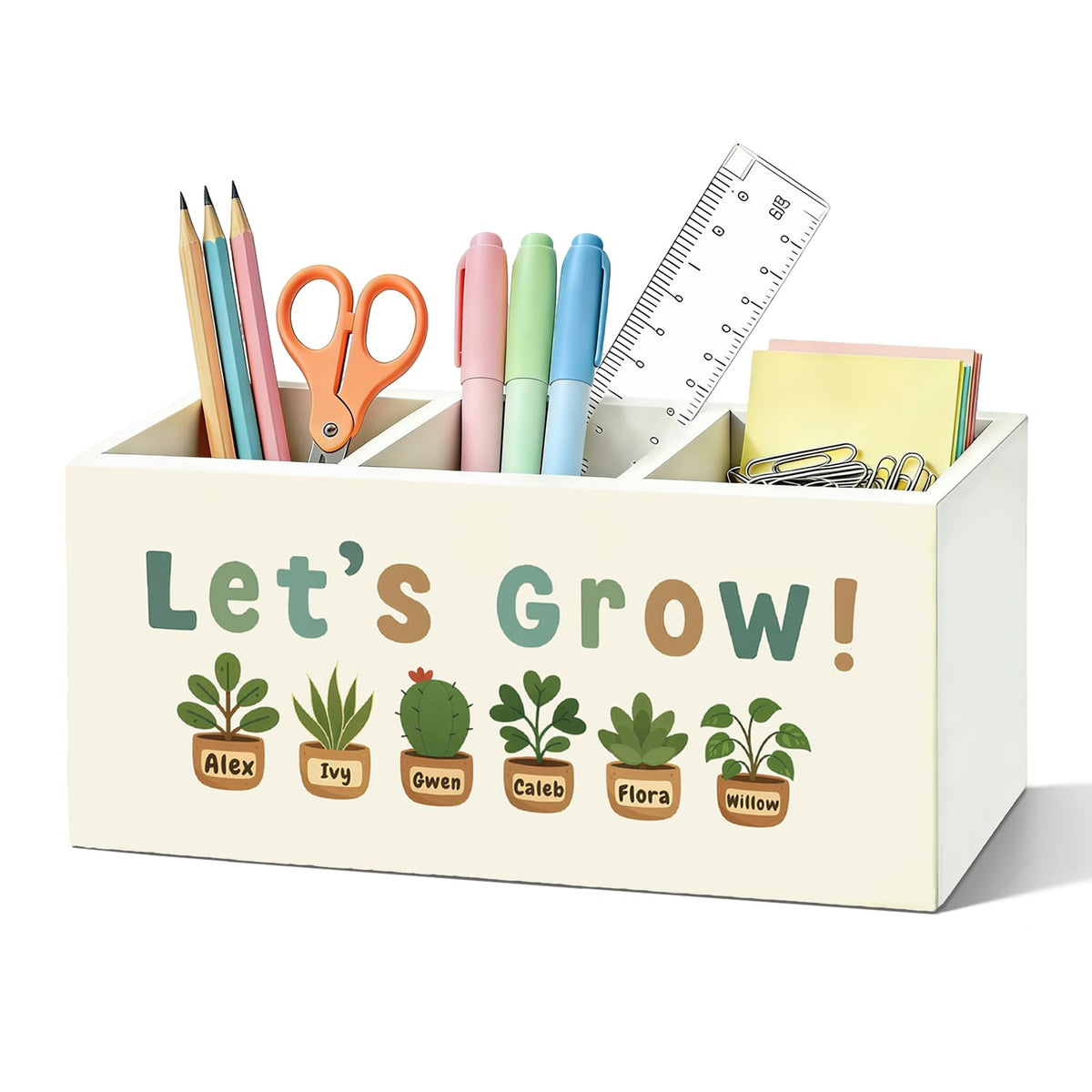 Boho Classroom Pen Organizer for Desk, Wooden Pen Holder, Classroom Pencil Holder, We Can Do Hard Things Motivational Organizer for Kids Room Desk Accessories Tabletop Decorations