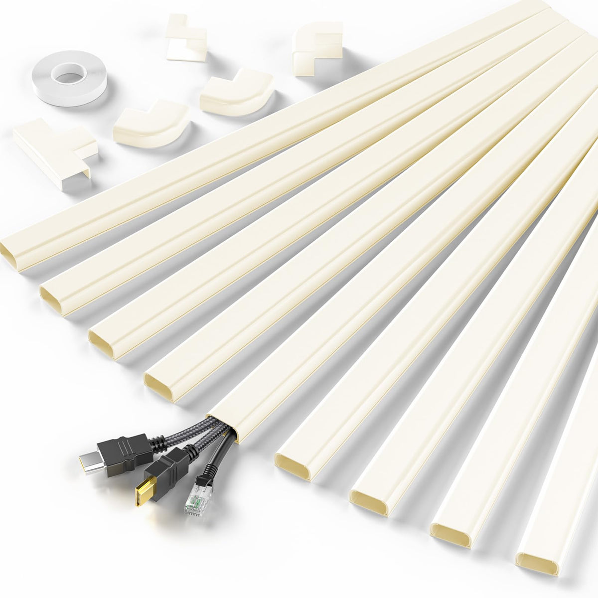 Delamu TV Cord Hider, Cord Covers for 2-3 Wires on Wall, Paintable Cable Hider Wire Covers for Cords, Easier Setup Wire Hiders for TV on Wall, Cable Cover Management to Hide Wires, W0.94H0.47in, White