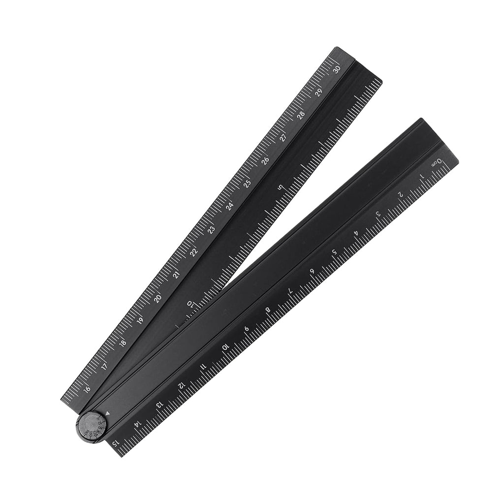 HARFINGTON Folding Straight Ruler 30cm Aluminum Alloy Protractor Black